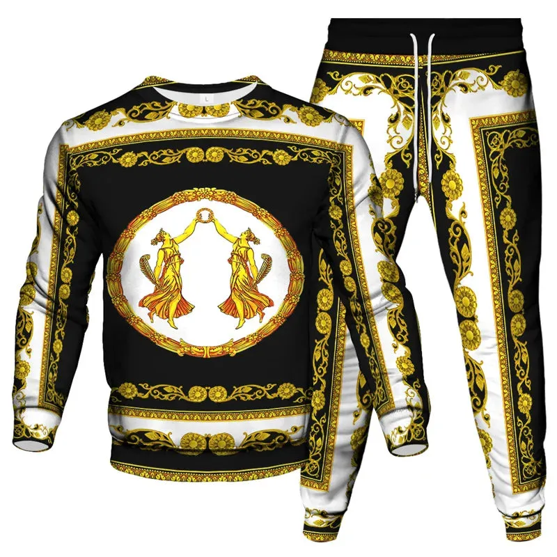 Men's & Women's Vintage Baroque Tracksuit Set – Luxury 2-Piece Jogging Pants & Sweatshirt Streetwear