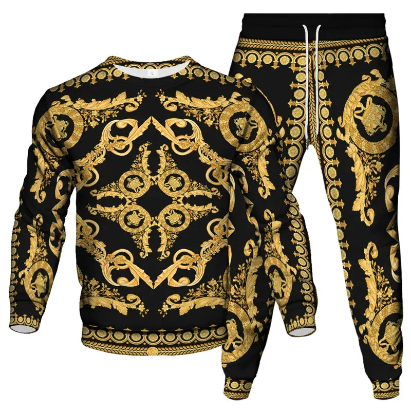 Men's & Women's Vintage Baroque Tracksuit Set – Luxury 2-Piece Jogging Pants & Sweatshirt Streetwear