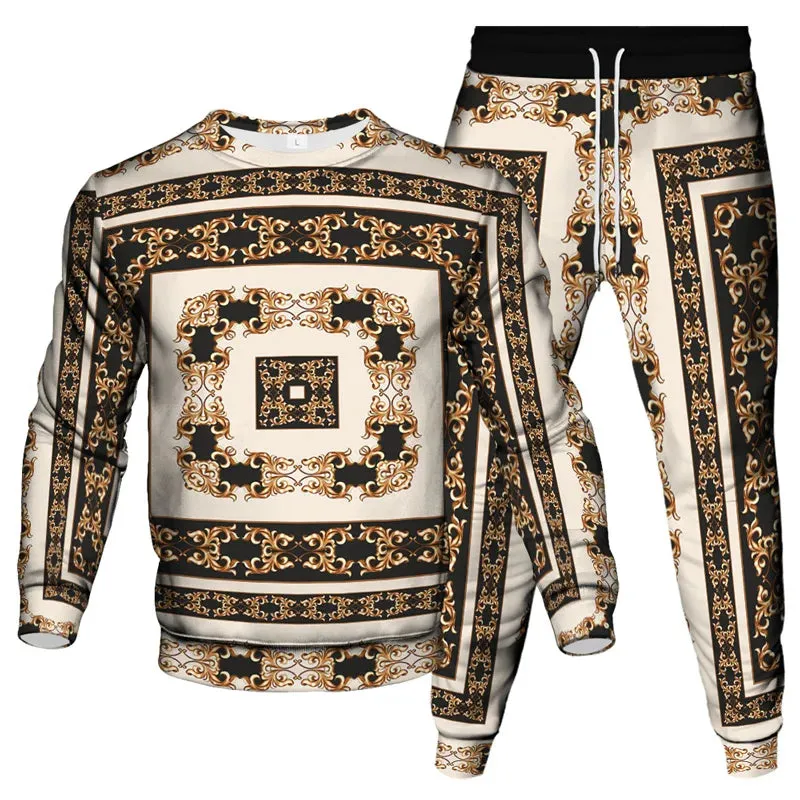 Men's & Women's Vintage Baroque Tracksuit Set – Luxury 2-Piece Jogging Pants & Sweatshirt Streetwear