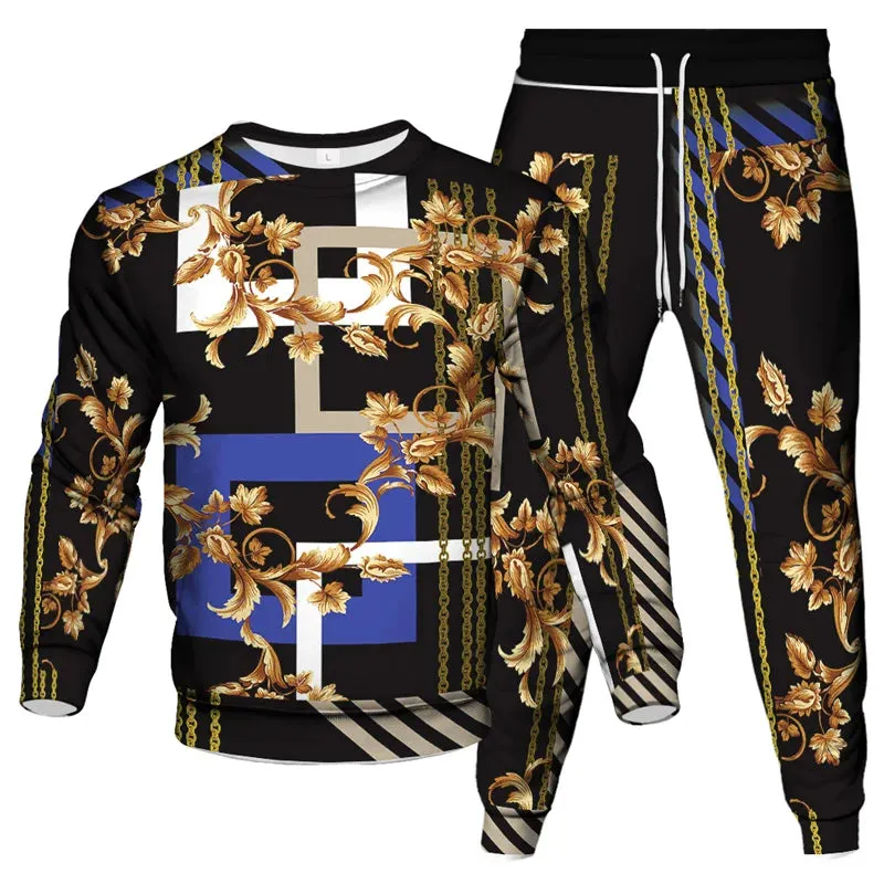 Men's & Women's Vintage Baroque Tracksuit Set – Luxury 2-Piece Jogging Pants & Sweatshirt Streetwear