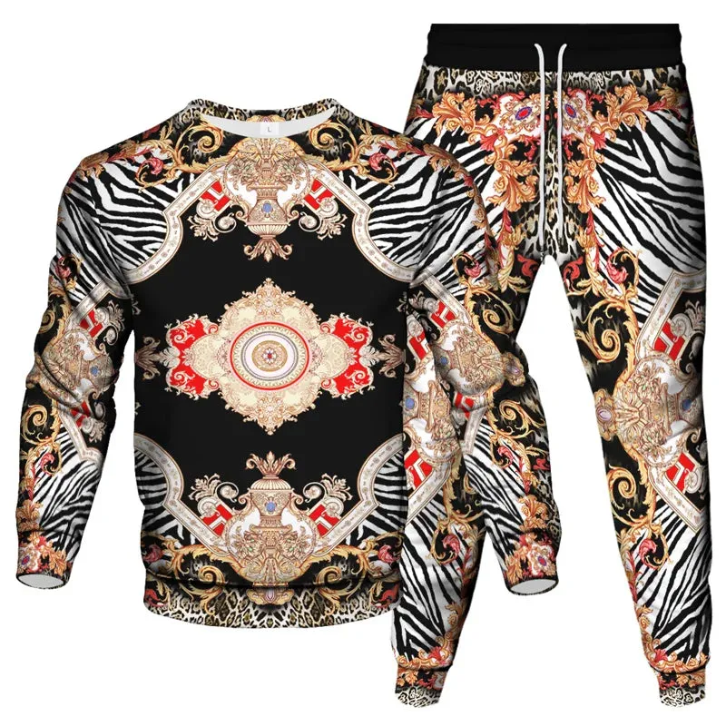 Men's & Women's Vintage Baroque Tracksuit Set – Luxury 2-Piece Jogging Pants & Sweatshirt Streetwear