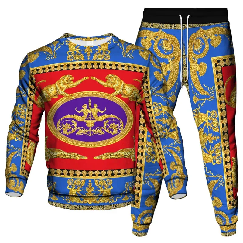 Men's & Women's Vintage Baroque Tracksuit Set – Luxury 2-Piece Jogging Pants & Sweatshirt Streetwear