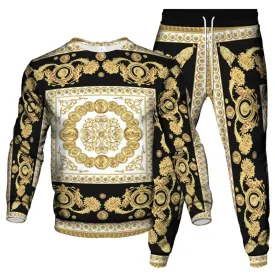 Men's & Women's Vintage Baroque Tracksuit Set – Luxury 2-Piece Jogging Pants & Sweatshirt Streetwear