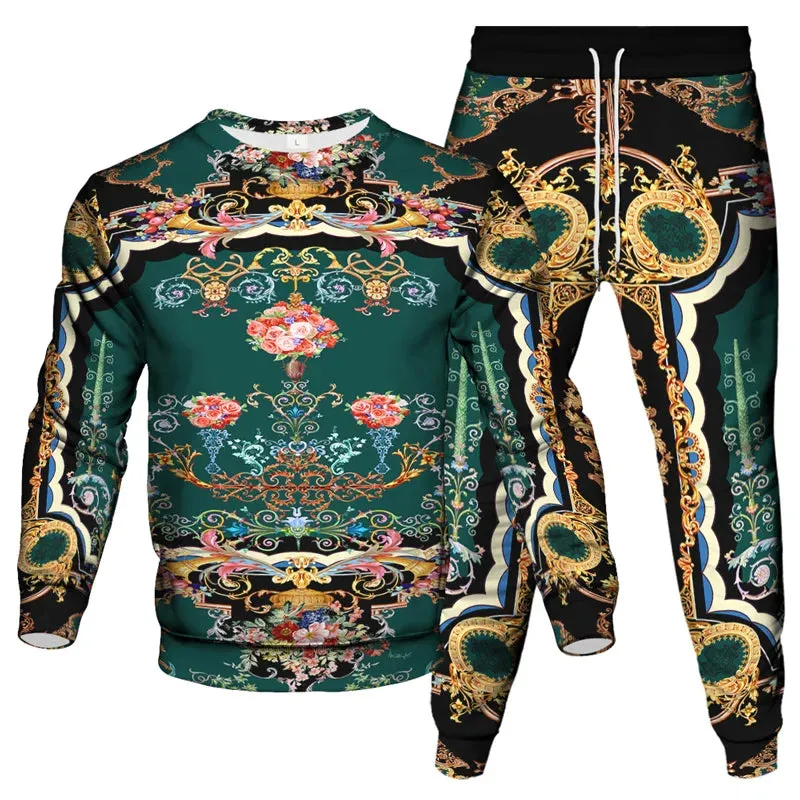 Men's & Women's Vintage Baroque Tracksuit Set – Luxury 2-Piece Jogging Pants & Sweatshirt Streetwear