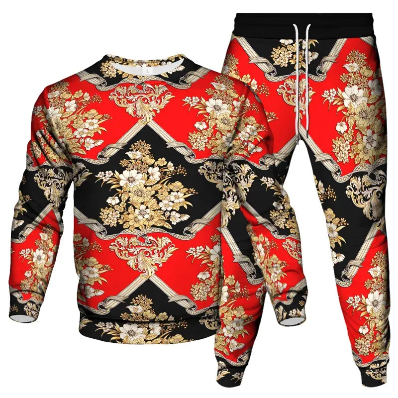 Men's & Women's Vintage Baroque Tracksuit Set – Luxury 2-Piece Jogging Pants & Sweatshirt Streetwear