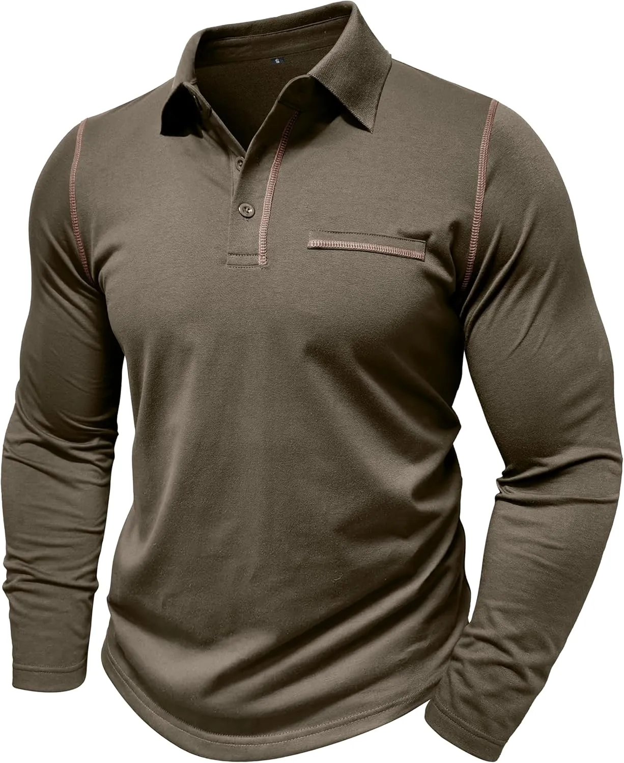 Mens Long Sleeve Polo Shirts Cotton Casual Polo Shirt Collared Button Classic Golf Polo T Shirts