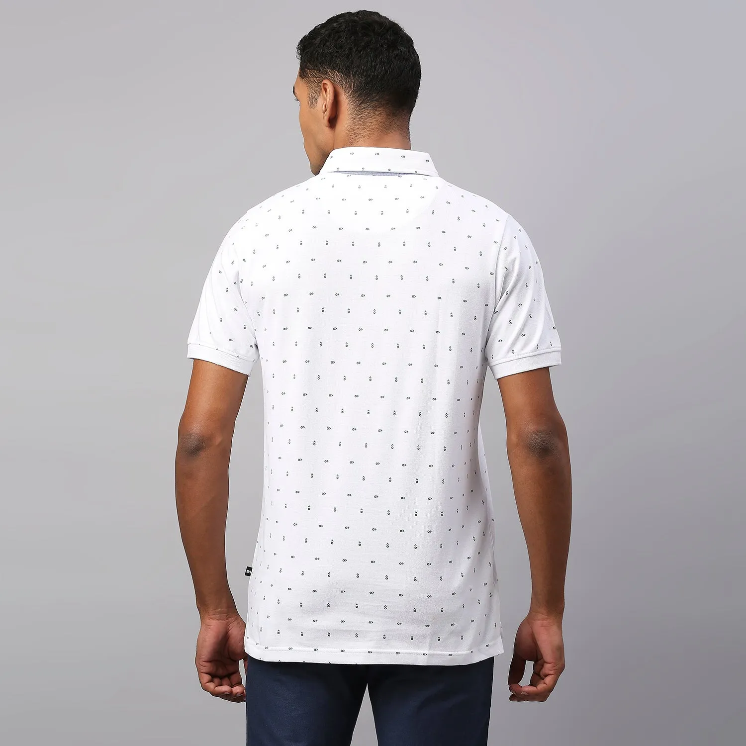 Men's Pure Cotton Micro Printed Half Sleeves Polo T-Shirt (White)