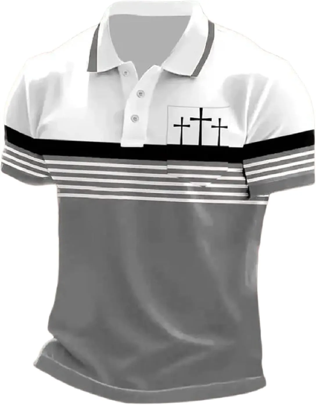Men's Retro Faith Cross Printed with Pocket Polo Shirt Casual Tops Christian Polo Shirts