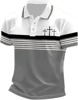 Men's Retro Faith Cross Printed with Pocket Polo Shirt Casual Tops Christian Polo Shirts