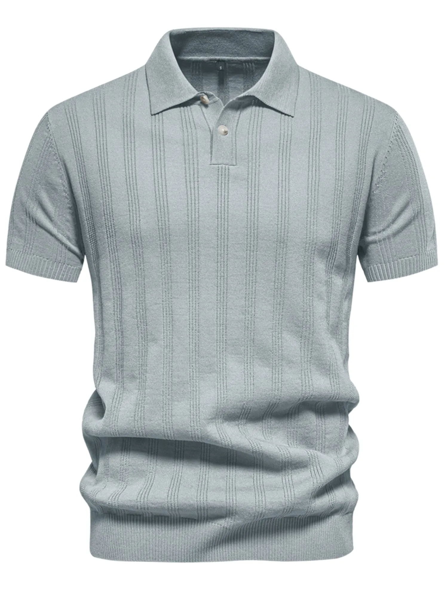 Men's Short Sleeve Button Regular Fit Summer Knit Texture Polo Shirt