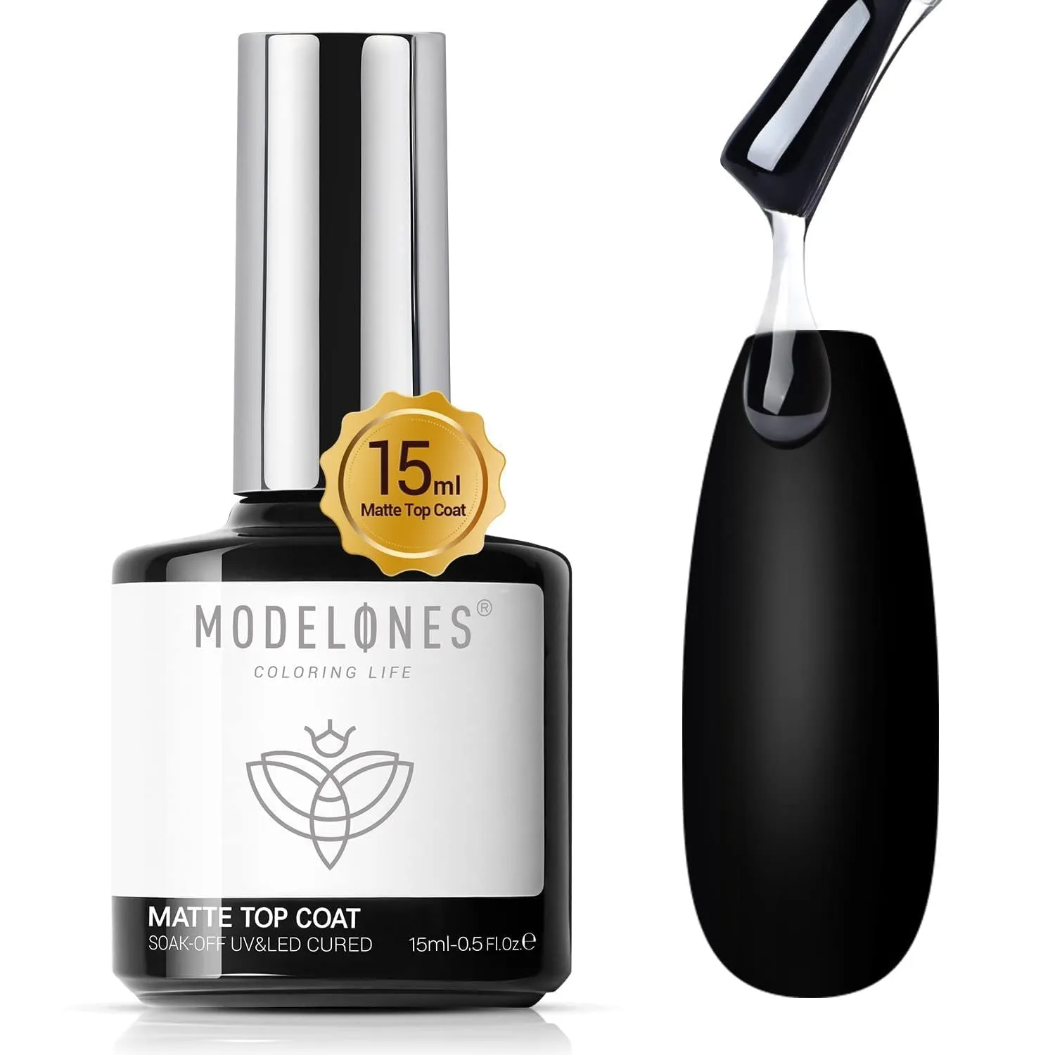 modelones Matte Gel Nail Polish Top Coat, 15ml No Wipe Top Coat Summer Gel Nail Polish Soak Off Matte Finish Long Lasting DIY Home Nail Salon