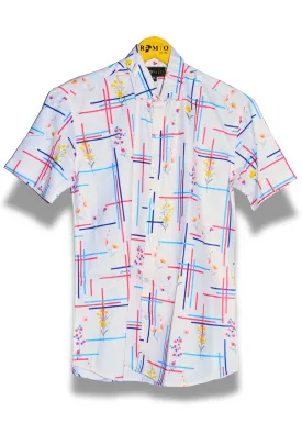 Pure cotton hawaii White shirt with colorfull lining Half Sleev Shirt (f1)