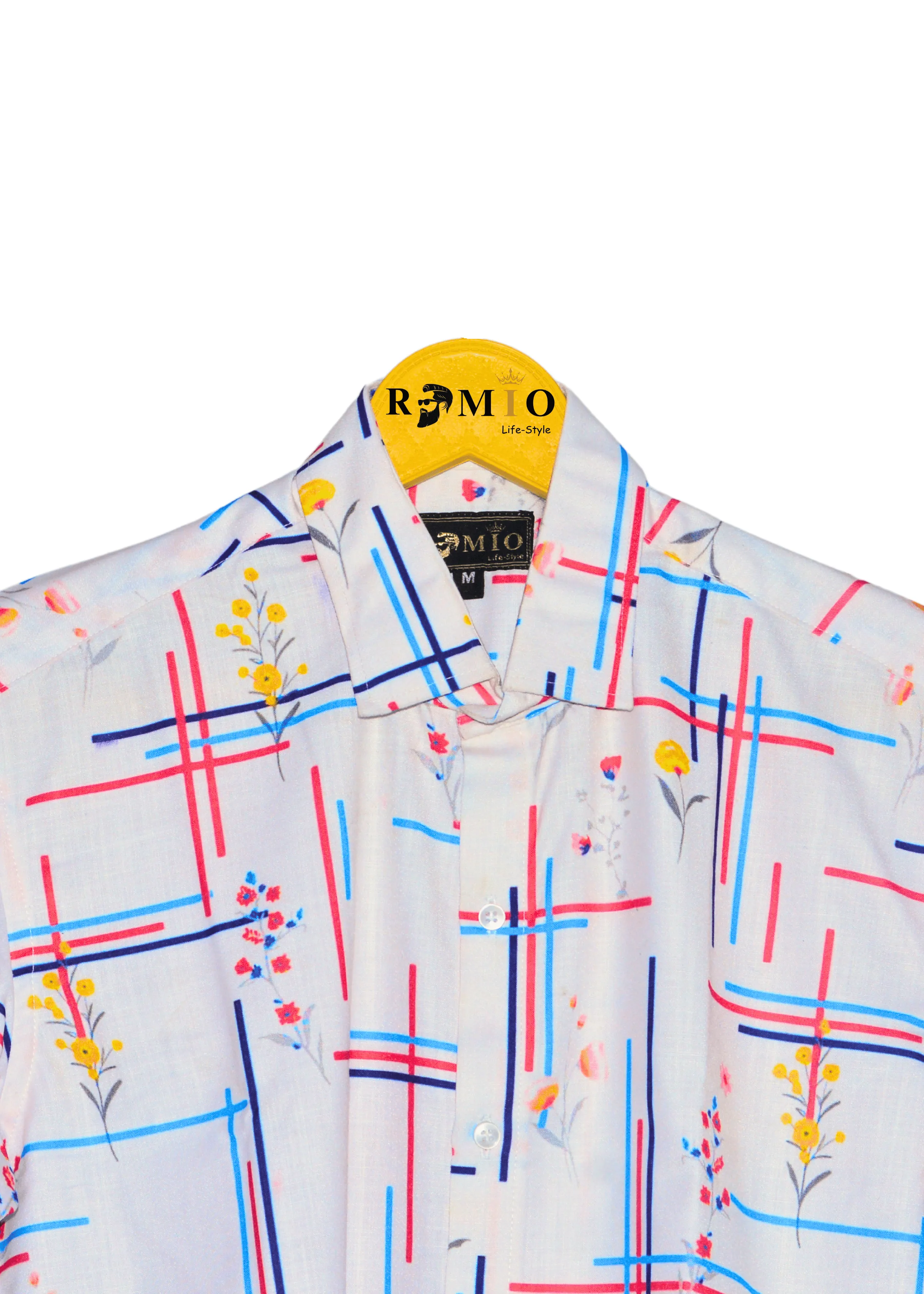 Pure cotton hawaii White shirt with colorfull lining Half Sleev Shirt (f1)