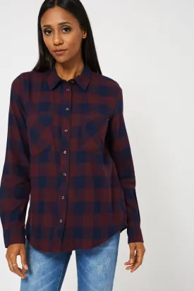 Red And Navy Boyfriend Style Check Shirt