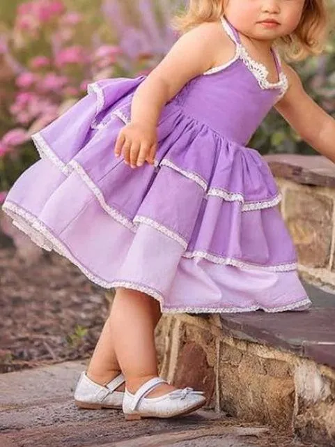 Summer Color-blocking Suspender Tiered Dress