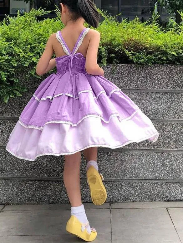 Summer Color-blocking Suspender Tiered Dress
