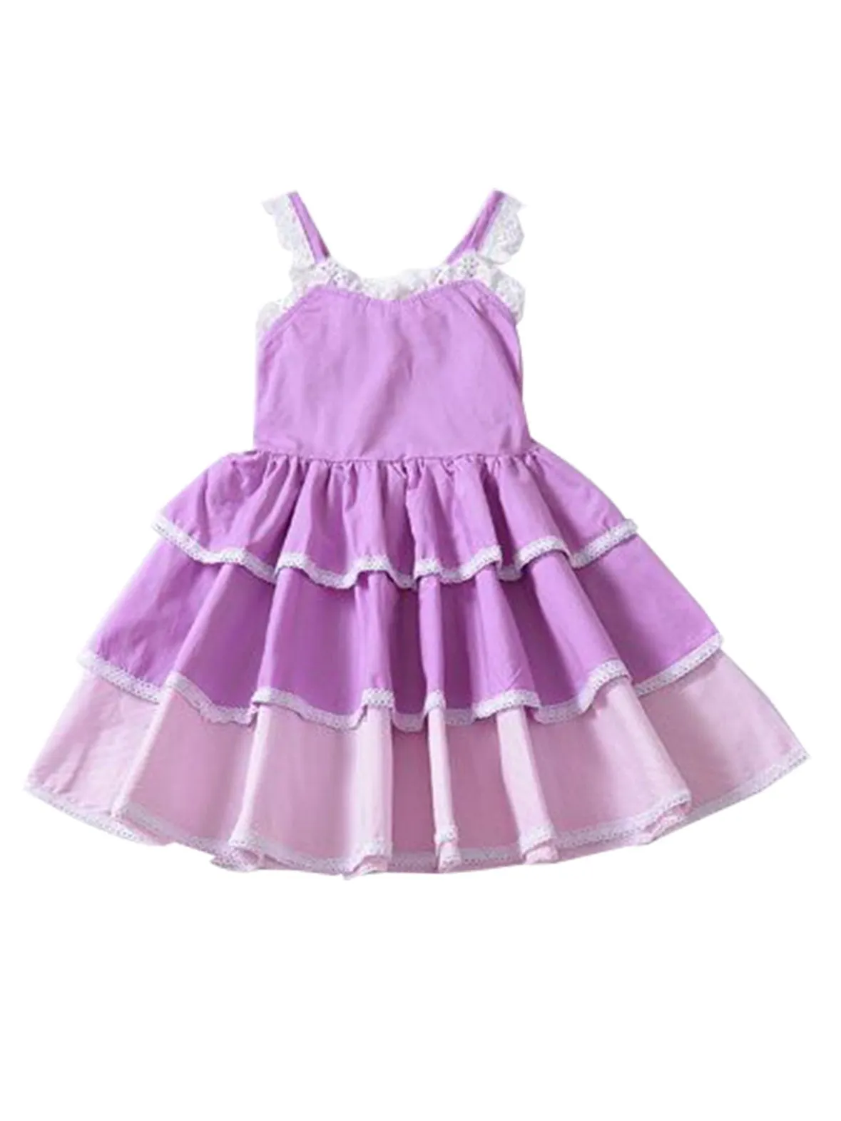 Summer Color-blocking Suspender Tiered Dress