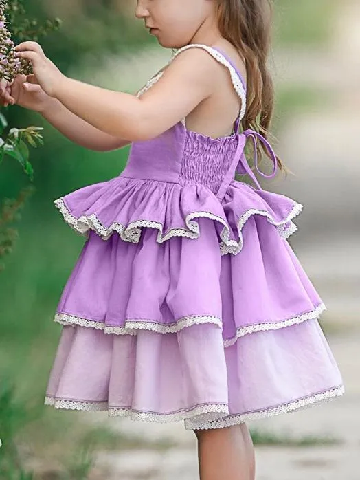 Summer Color-blocking Suspender Tiered Dress