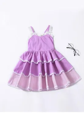 Summer Color-blocking Suspender Tiered Dress