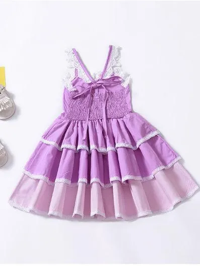 Summer Color-blocking Suspender Tiered Dress
