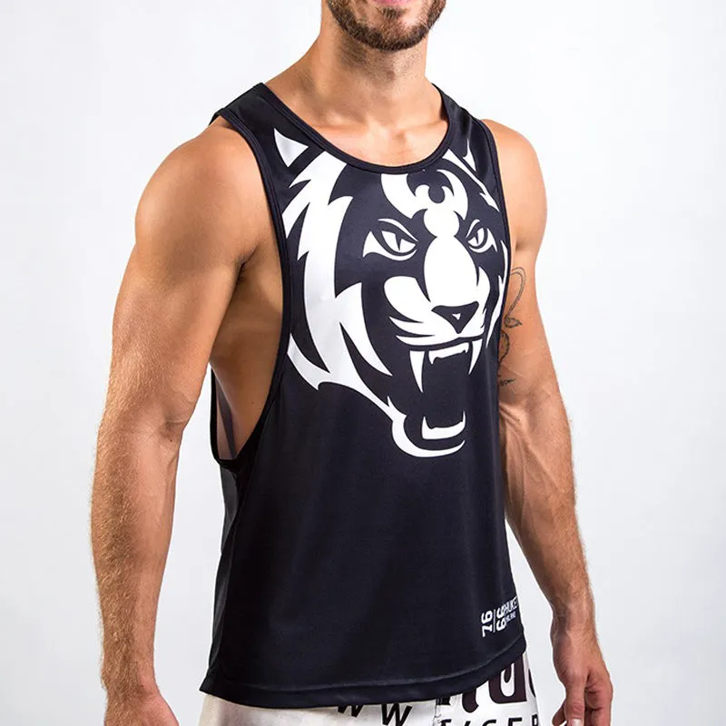 Tiger "Tiger Head" 1stDry Muay Thai Low-cut Vest Tank Top S-XXL Black White