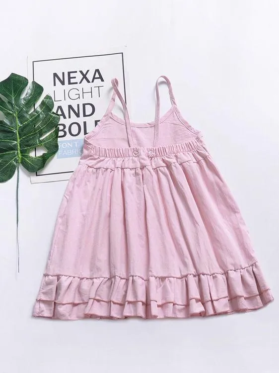 Toddle Infant Little Girl Shoulder Straps Pink Pleated Dress