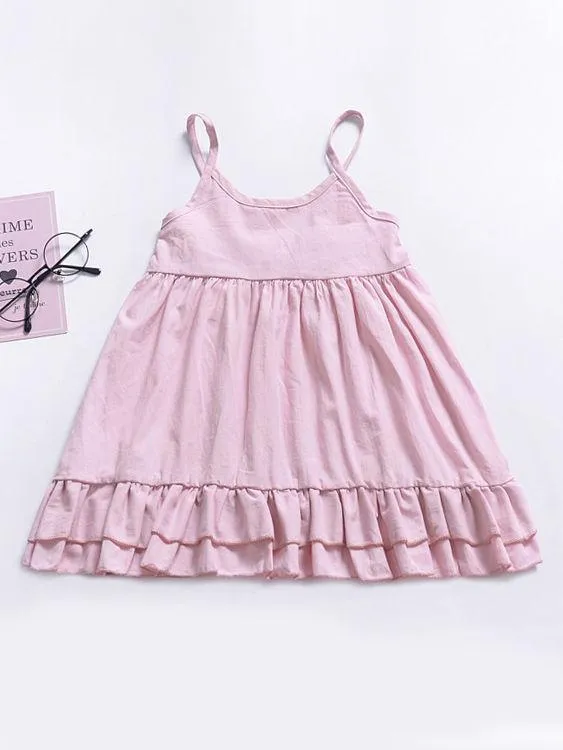 Toddle Infant Little Girl Shoulder Straps Pink Pleated Dress