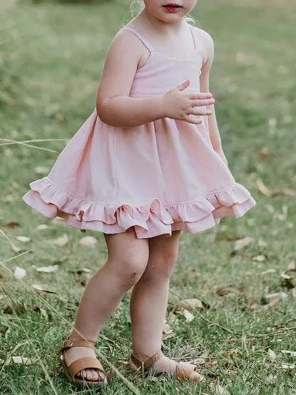 Toddle Infant Little Girl Shoulder Straps Pink Pleated Dress