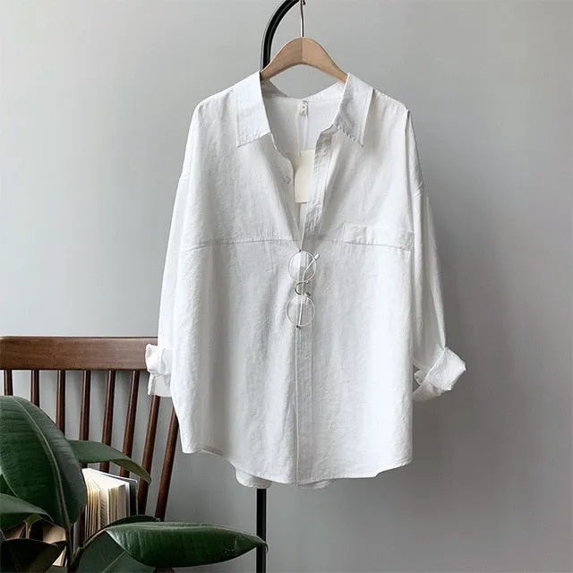 Women Blouse | Turn-Down Collar Shirt | Women Minimalist Shirt | Summer Blouses Top | Women Casual Shirt | Linen Loose Shirt | Summer Shirts