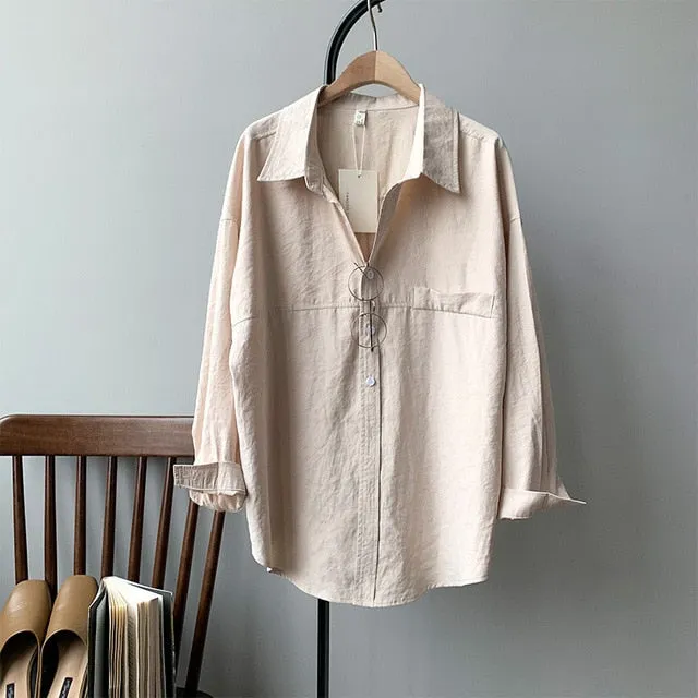 Women Blouse | Turn-Down Collar Shirt | Women Minimalist Shirt | Summer Blouses Top | Women Casual Shirt | Linen Loose Shirt | Summer Shirts