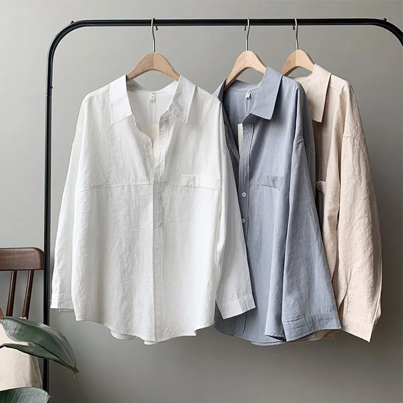 Women Blouse | Turn-Down Collar Shirt | Women Minimalist Shirt | Summer Blouses Top | Women Casual Shirt | Linen Loose Shirt | Summer Shirts
