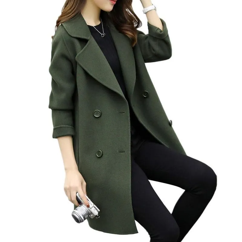 Women Long Sleeve Turn down Collar Casual Overcoat