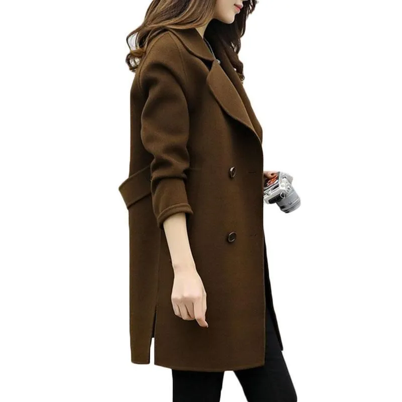 Women Long Sleeve Turn down Collar Casual Overcoat