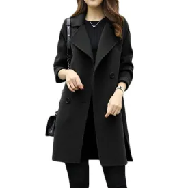 Women Long Sleeve Turn down Collar Casual Overcoat