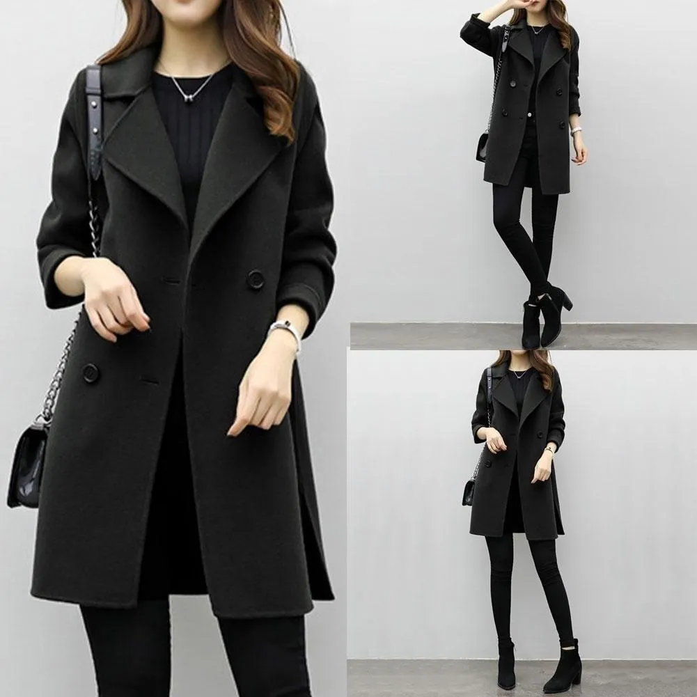 Women Long Sleeve Turn down Collar Casual Overcoat