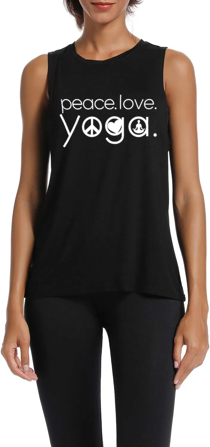 Workout Tank Tops for Women-Womens Peace Love Yogo Funny Saying Fitness Gym Racerback Sleeveless Shirts