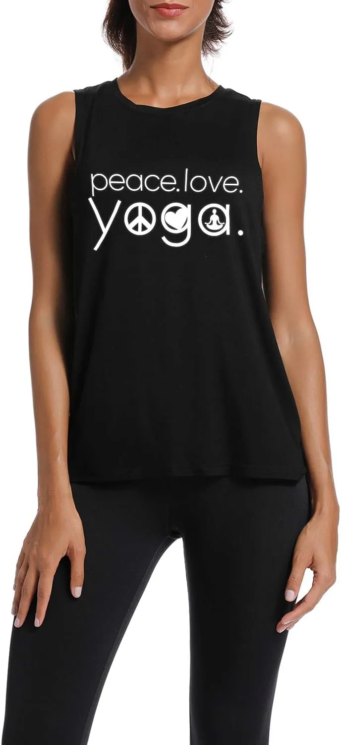 Workout Tank Tops for Women-Womens Peace Love Yogo Funny Saying Fitness Gym Racerback Sleeveless Shirts