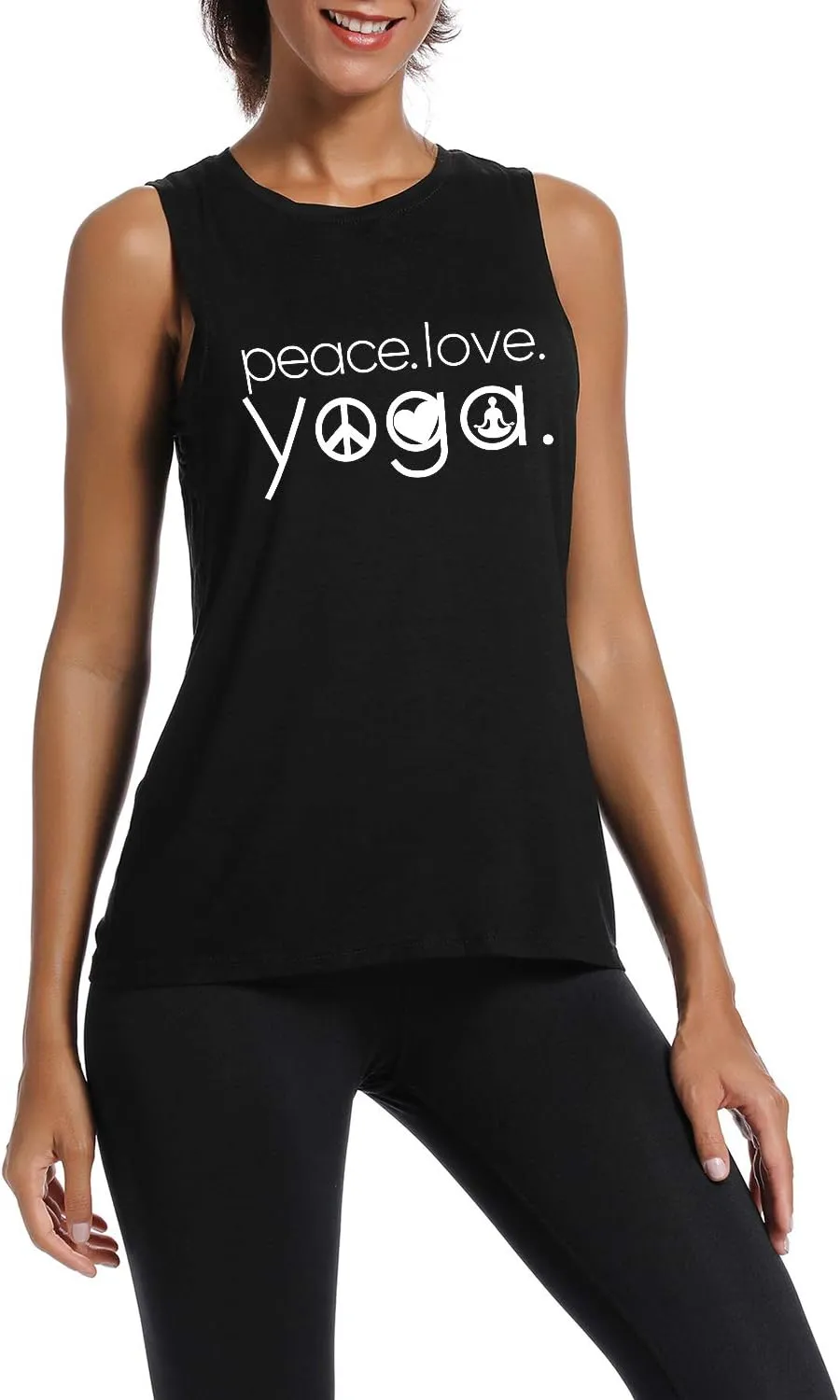 Workout Tank Tops for Women-Womens Peace Love Yogo Funny Saying Fitness Gym Racerback Sleeveless Shirts