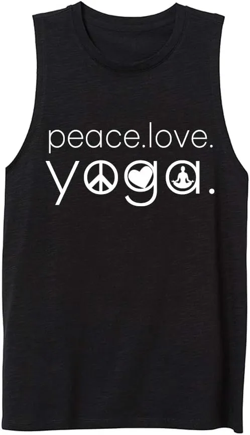 Workout Tank Tops for Women-Womens Peace Love Yogo Funny Saying Fitness Gym Racerback Sleeveless Shirts