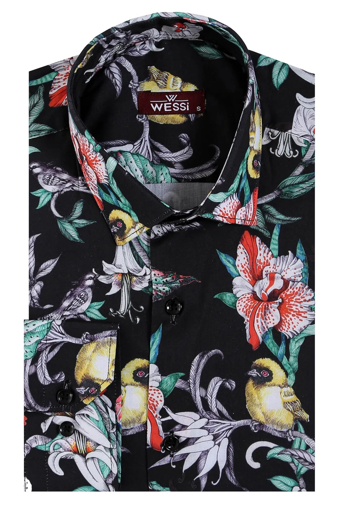 WSS Chain Zebra Leaf Patterned Slim Fit Long Sleeves Multicolor Men Shirt  - Singen
