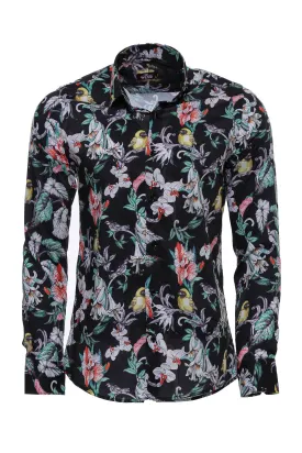 WSS Chain Zebra Leaf Patterned Slim Fit Long Sleeves Multicolor Men Shirt  - Singen